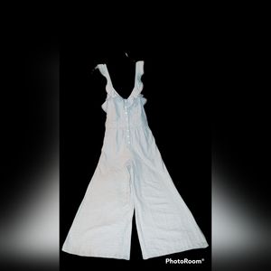 NWT Aura Red Dress Pinstripe Jumpsuit Ruffle V-Neck Button-Front Fall Wi…